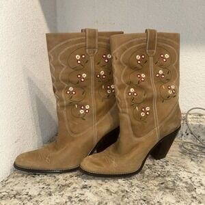 St. John's Bay 10 M Boots Western Embroidery Cowgirls Brown Genuine Leather